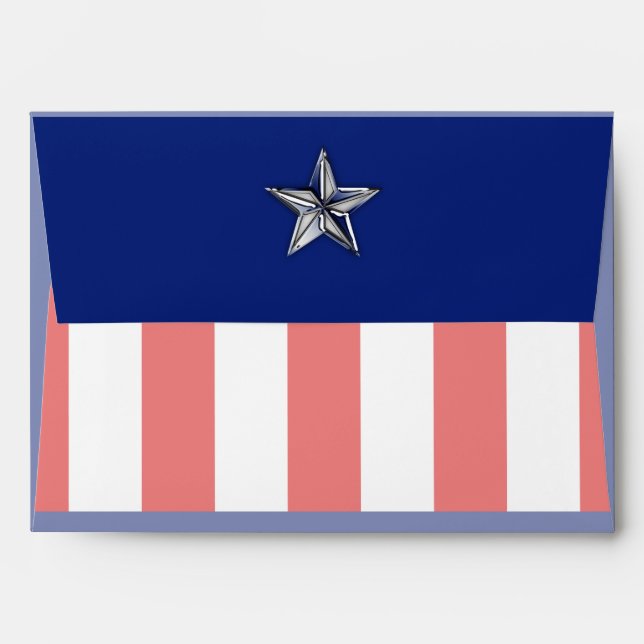 Chrome Like Silver Star Festive Patriotic Colors Envelope (Back (Top Flap))