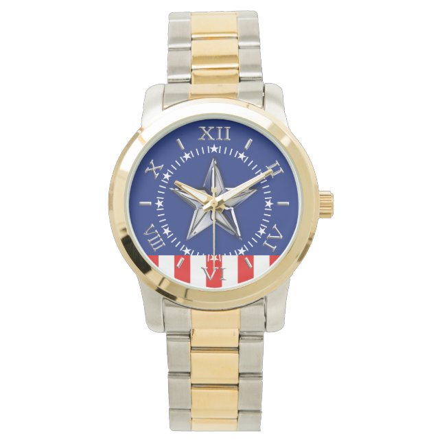 Chrome Like Star on Festive Patriotic Colors Dial Watch (Front)