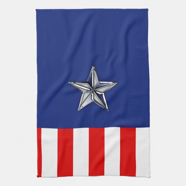 Chrome Like Star on Festive Patriotic Colors Towel (Vertical)