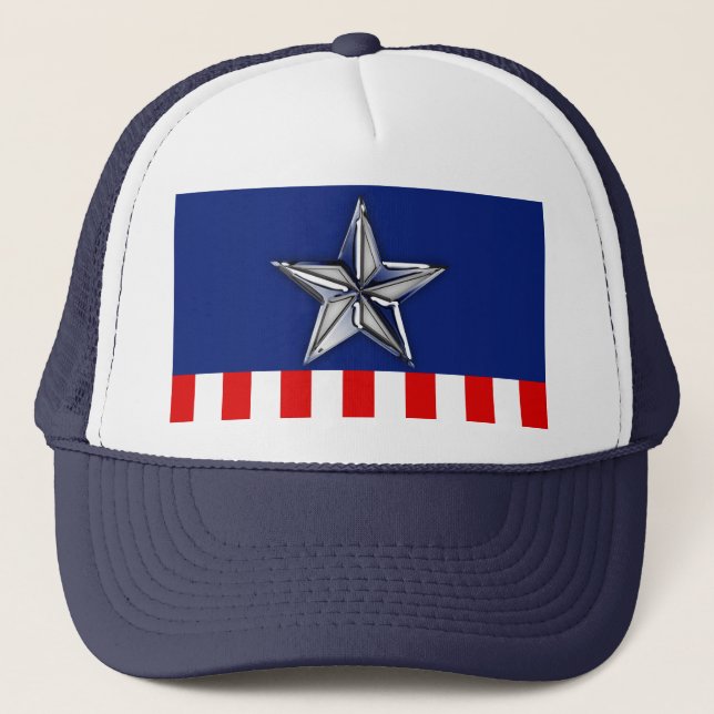 Chrome Like Star on Festive Patriotic Colors Trucker Hat (Front)