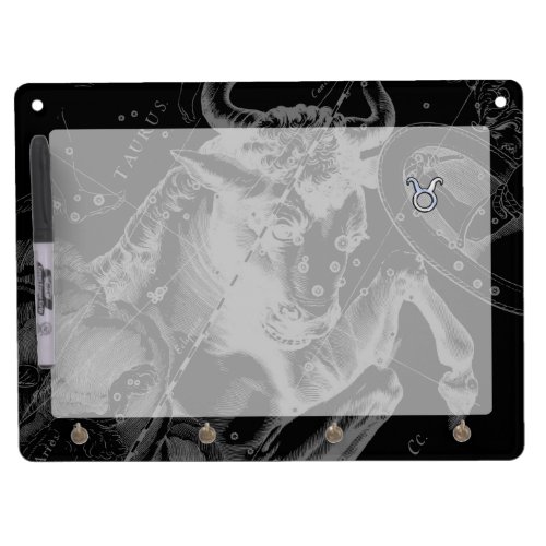 Chrome like Taurus Sign on Hevelius Dry Erase Board With Keychain Holder