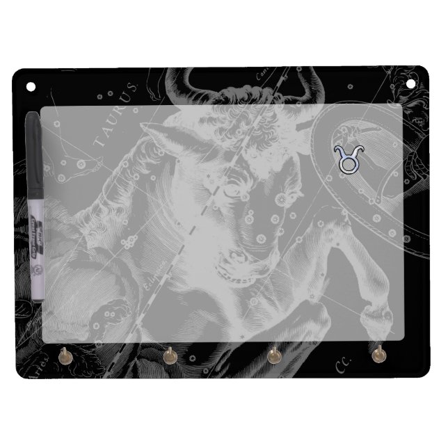 Chrome like Taurus Sign on Hevelius Dry Erase Board With Keychain Holder (Front)