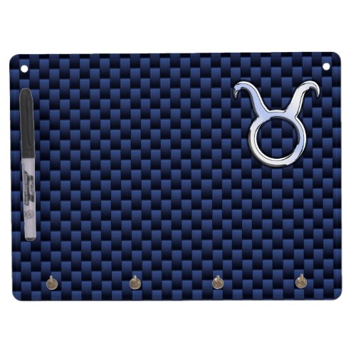 Chrome Like Taurus Zodiac Sign Blue Carbon Print Dry Erase Board With Keychain Holder