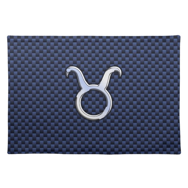 Chrome Like Taurus Zodiac Sign Blue Carbon Print Placemat (Front)