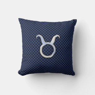 Chrome Like Taurus Zodiac Sign Blue Carbon Print Throw Pillow