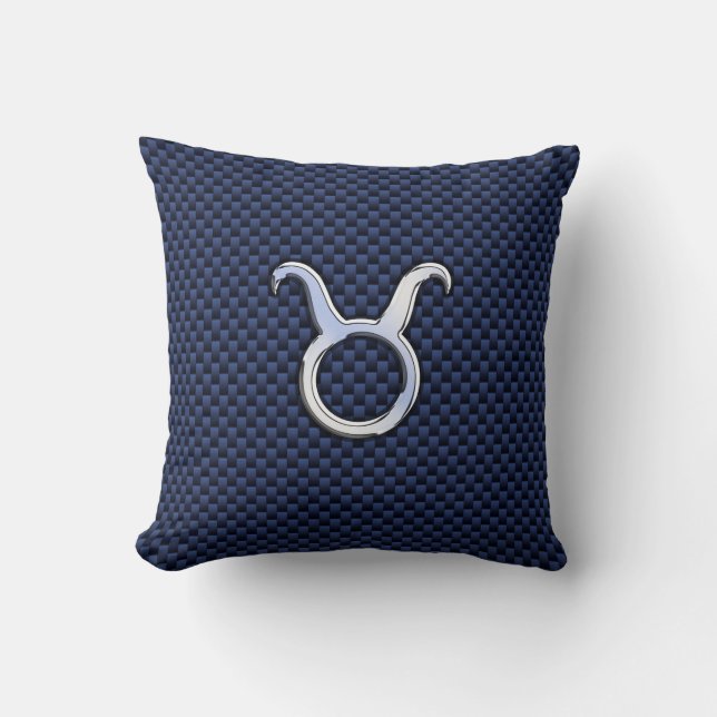 Chrome Like Taurus Zodiac Sign Blue Carbon Print Throw Pillow (Front)