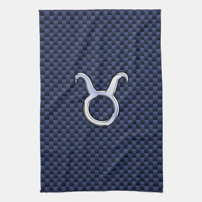Chrome Like Taurus Zodiac Sign Blue Carbon Print Towel (Vertical)