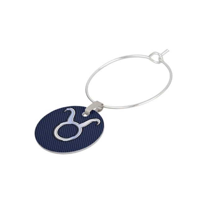 Chrome Like Taurus Zodiac Sign Blue Carbon Print Wine Charm (Side)