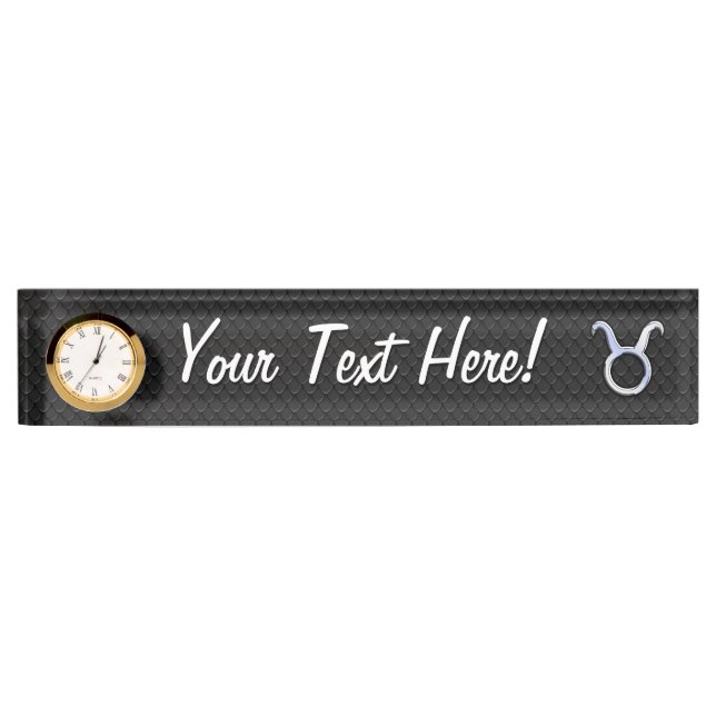 Chrome Like Taurus Zodiac Sign Decor Desk Name Plate (Front)
