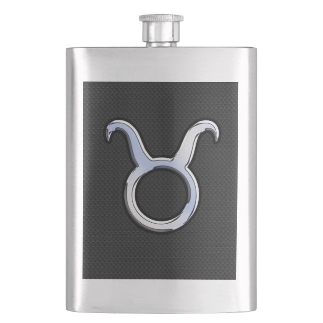 Chrome Like Taurus Zodiac Sign Decor Hip Flask (Front)