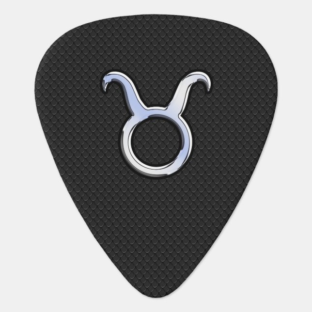 Chrome Like Taurus Zodiac Sign Guitar Pick (Front)