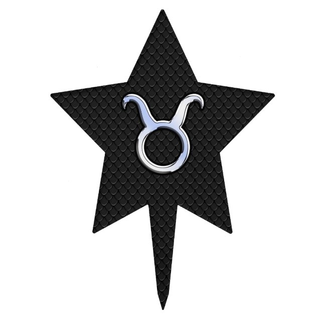 Chrome Like Taurus Zodiac Sign on Black Snake Skin Cake Topper (Front)