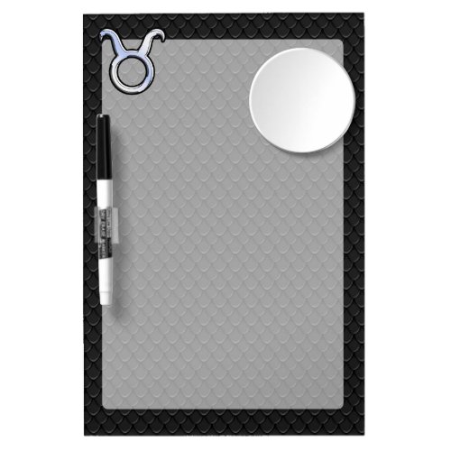 Chrome Like Taurus Zodiac Sign on Black Snake Skin Dry Erase Board With Mirror