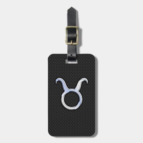 Chrome Like Taurus Zodiac Sign on Black Snake Skin Luggage Tag