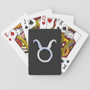 Chrome Like Taurus Zodiac Sign on Black Snake Skin Playing Cards
