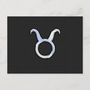 Chrome Like Taurus Zodiac Sign on Black Snake Skin Postcard
