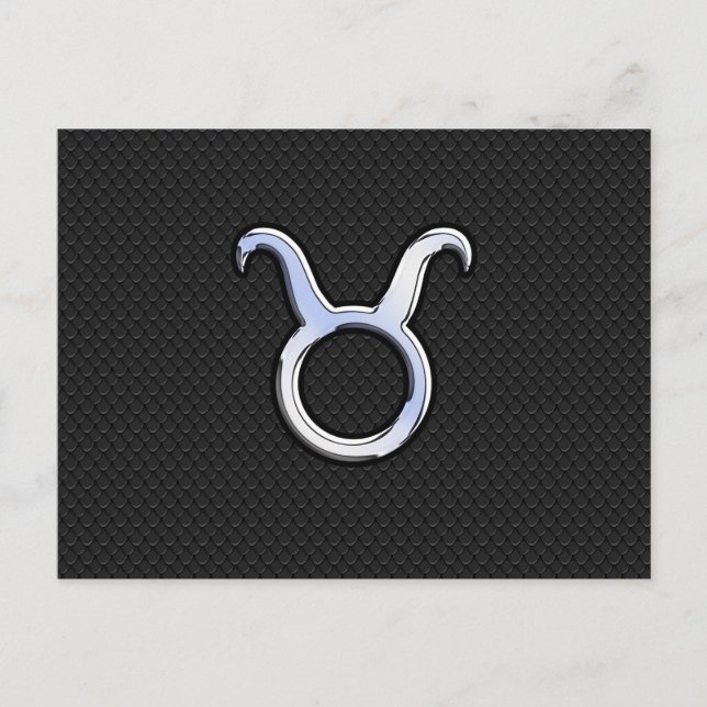 Chrome Like Taurus Zodiac Sign on Black Snake Skin Postcard (Front)