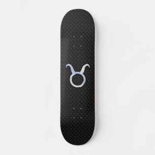 Chrome Like Taurus Zodiac Sign on Black Snake Skin Skateboard Deck