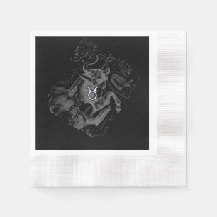 Chrome like Taurus Zodiac Sign on Hevelius Black Napkins