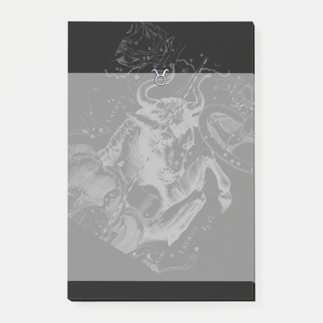 Chrome like Taurus Zodiac Sign on Hevelius Black Post-it Notes (Front)