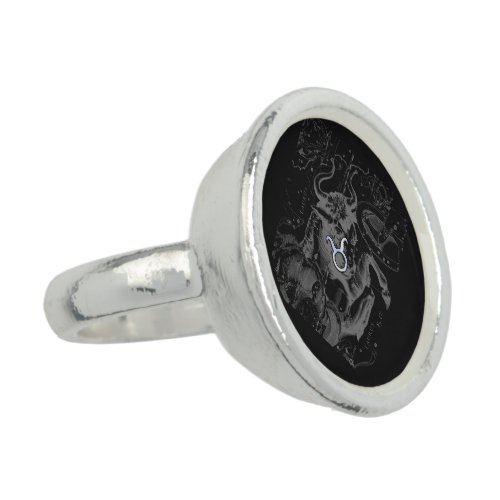 Chrome like Taurus Zodiac Sign on Hevelius Black Ring