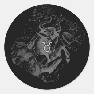 Chrome like Taurus Zodiac Sign on Hevelius Classic Round Sticker