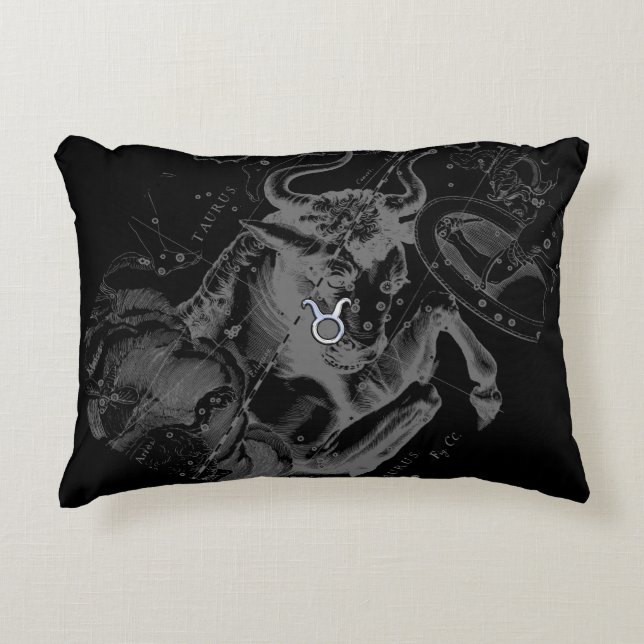 Chrome like Taurus Zodiac Sign on Hevelius Decorative Pillow (Front)