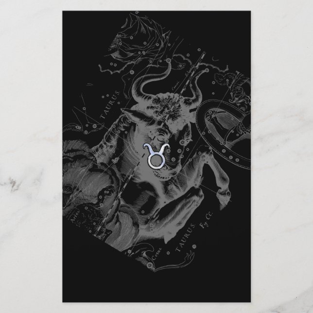 Chrome like Taurus Zodiac Sign on Hevelius Stationery (Front)