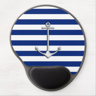 Chrome Like Thin Anchor on Nautical Stripes Gel Mouse Pad
