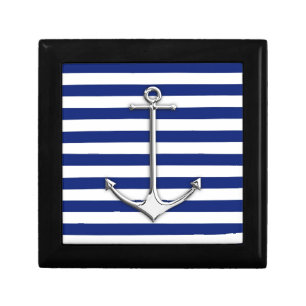 Chrome Like Thin Anchor on Nautical Stripes Gift Box