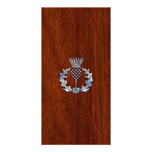 Chrome Like Thistle on Mahogany Wood Style Card
