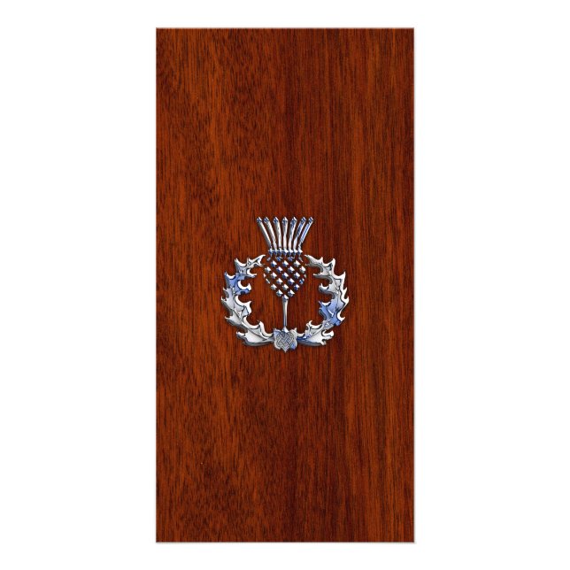 Chrome Like Thistle on Mahogany Wood Style Card (Front)