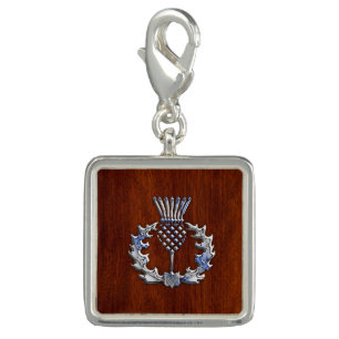 Chrome Like Thistle on Mahogany Wood Style Charm