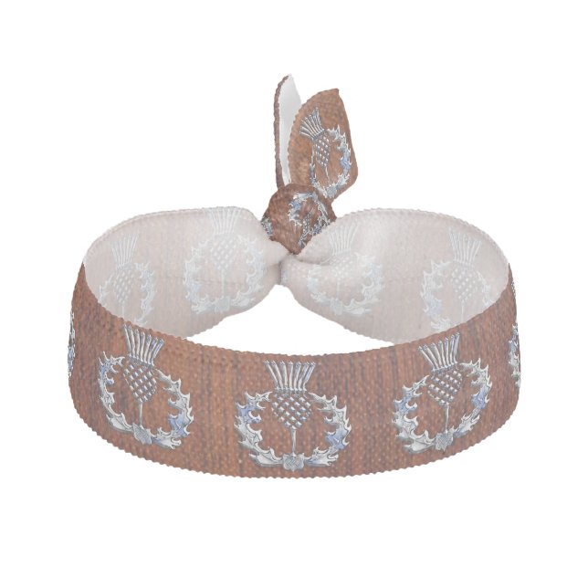 Chrome Like Thistle on Mahogany Wood Style Hair Tie (Front)