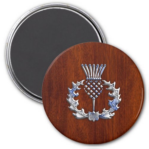 Chrome Like Thistle on Mahogany Wood Style Magnet