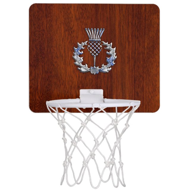 Chrome Like Thistle on Mahogany Wood Style Mini Basketball Hoop (Front)