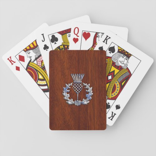 Chrome Like Thistle on Mahogany Wood Style Poker Cards