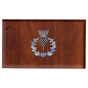 Chrome Like Thistle on Mahogany Wood Style Table Number Holder