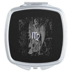 Chrome like Virgo Zodiac Sign on Black Hevelius Makeup Mirror