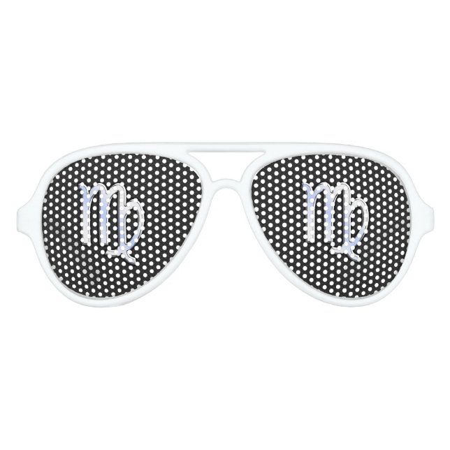 Chrome Like Virgo Zodiac Sign on Black snake skin Aviator Sunglasses (Front)