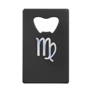 Chrome Like Virgo Zodiac Sign on Black snake skin Credit Card Bottle Opener