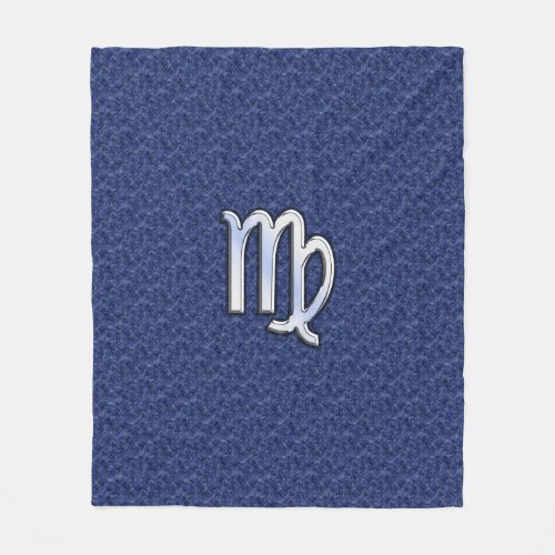 Chrome Like Virgo Zodiac Sign on Blue Digital Camo Fleece Blanket