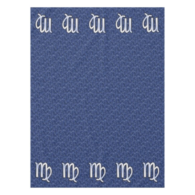 Chrome Like Virgo Zodiac Sign on Blue Digital Camo Tablecloth (Front)