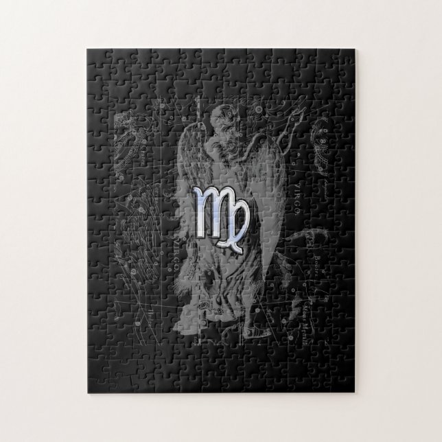 Chrome like Virgo Zodiac Sign on Hevelius in Black Jigsaw Puzzle (Vertical)