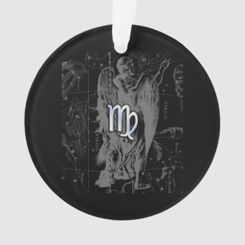 Chrome like Virgo Zodiac Sign on Hevelius in Black Ornament