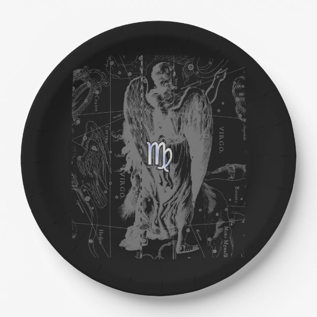 Chrome like Virgo Zodiac Sign on Hevelius Paper Plates (Front)