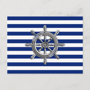 Chrome Like Wheel on Nautical Stripes Postcard