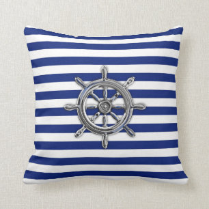 Chrome Like Wheel on Nautical Stripes Throw Pillow