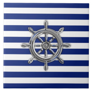 Chrome Like Wheel on Nautical Stripes Tile