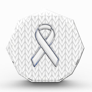 Chrome Like White Knit Ribbon Awareness Print Acrylic Award